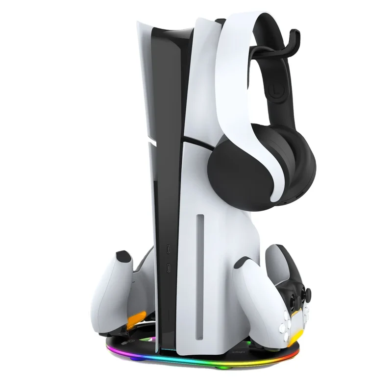 With 14 RGB Lighting 2 Type C Charging Port Vertical Stand Charging Dock for Ps5/ps5 Slim Console Charger
