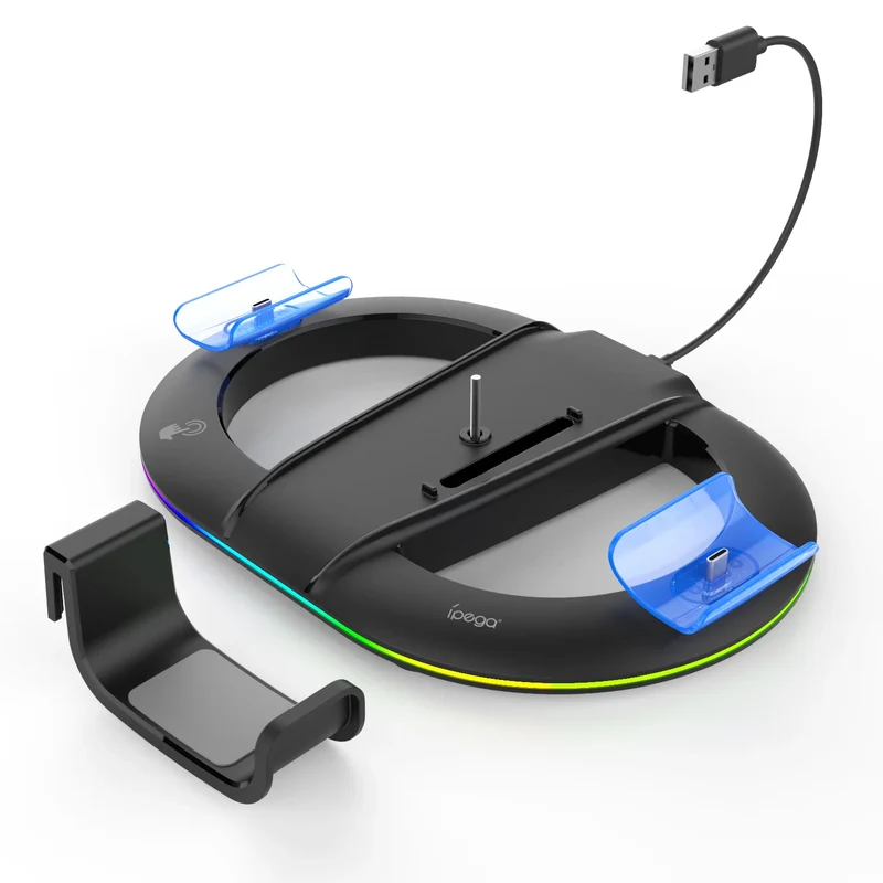 With 14 RGB Lighting 2 Type C Charging Port Vertical Stand Charging Dock for Ps5/ps5 Slim Console Charger