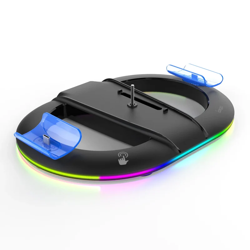 With 14 RGB Lighting 2 Type C Charging Port Vertical Stand Charging Dock for Ps5/ps5 Slim Console Charger