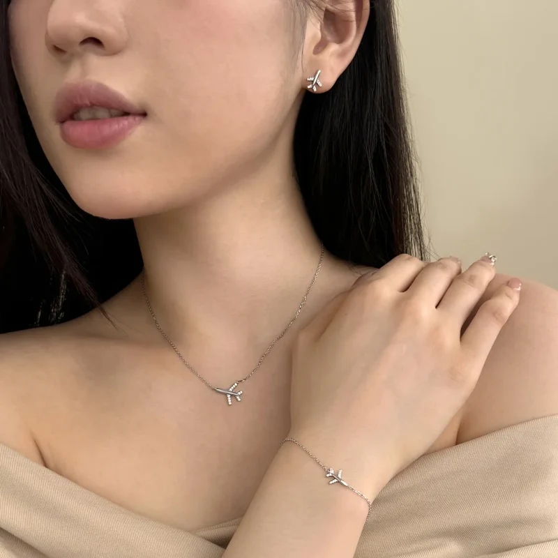 Dylam Personalized Design Fashion Fine Jewelry S925 Silver Rhodium 18K Gold Link Chain 5A Zirconia Airplane Pendant Necklace
