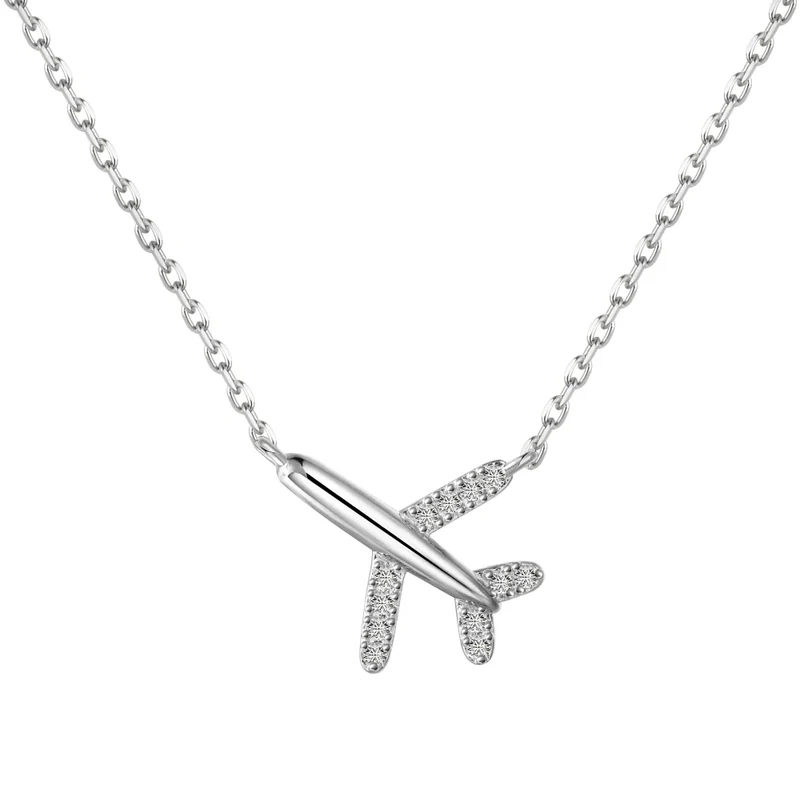 Dylam Personalized Design Fashion Fine Jewelry S925 Silver Rhodium 18K Gold Link Chain 5A Zirconia Airplane Pendant Necklace