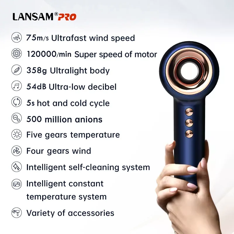 High Quality Suction Hair Dryer Hollow Brushless Ionic High Speed Hair Dryer