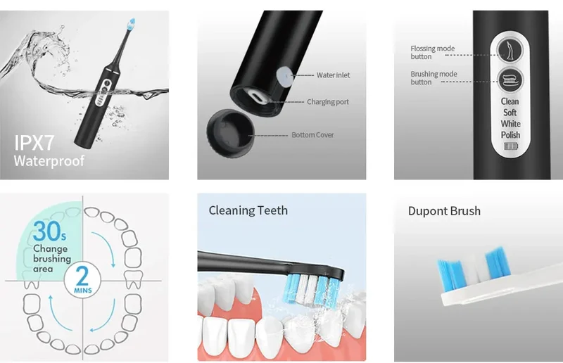 Electric Toothbrush Small Batch Customization logo Low MOQ Powerful Smart Rechargeable 3 in 1Electric Toothbrush