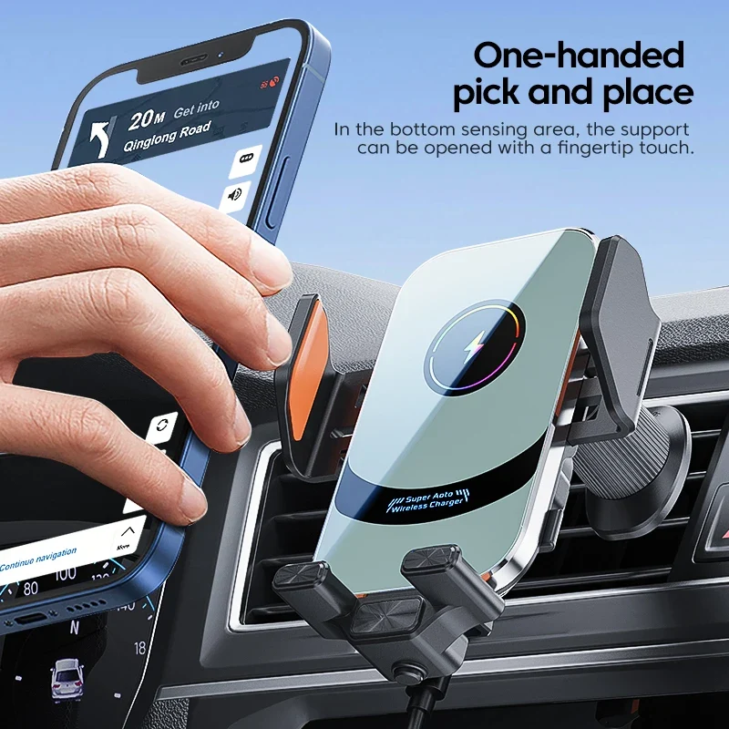 Wireless Car Charger Phone Holder Mount 15W Fast Charging Air Vent Auto Clamping Holders for iPhone 16 15 Pro Max New Products