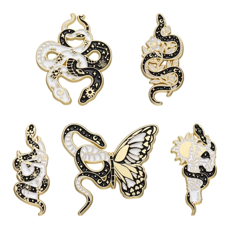 Butterfly Snake Hard Enamel Pins Punk Gothic Animal Cartoon Brooches Lapel Badges Clothes Backpack Accessories Jewelry Gift