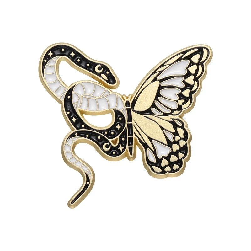 Butterfly Snake Hard Enamel Pins Punk Gothic Animal Cartoon Brooches Lapel Badges Clothes Backpack Accessories Jewelry Gift