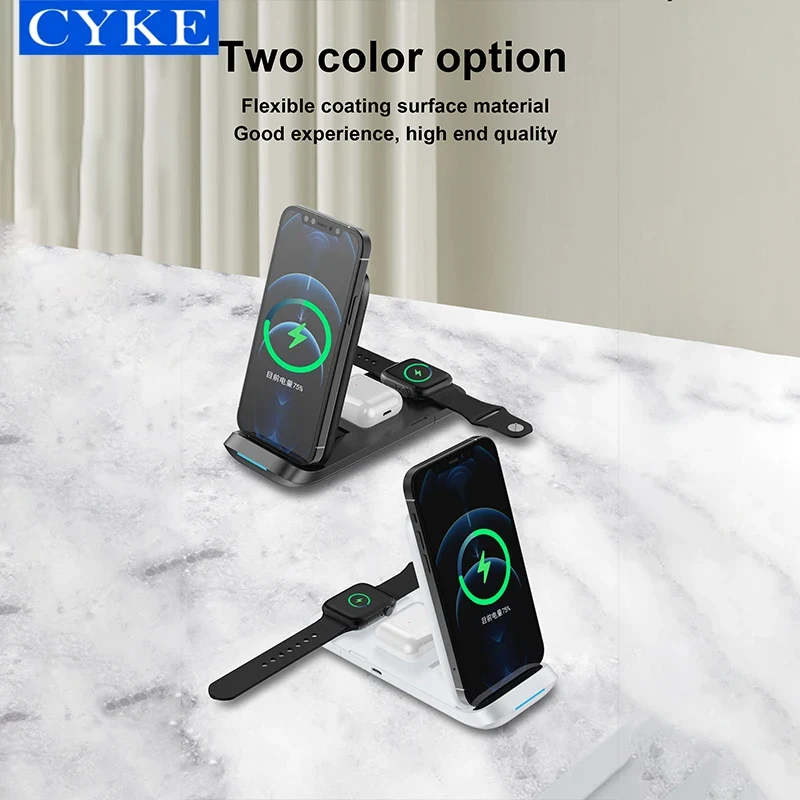 CYKE 3-in-one 15W Fast Wireless Charger V8 Magnetic Folding Phone Stand Watch Collapsible Wireless Charging Station for AirPods