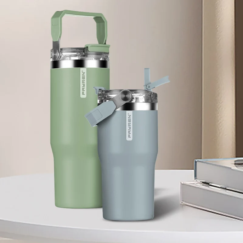 Wholesale Custom logo Heat Press Powder Coated Double Wall Stainless Steel Travel Tumbler Cup Set With Handle