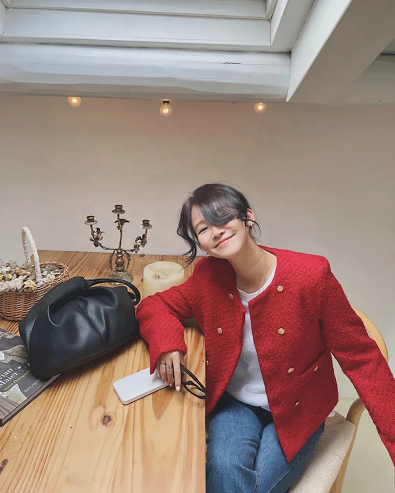 2023 Winter Women Red Trench Coats Woolen Tweed Short Jackets Blazers Raincoat Za Oem Korean Fashion Y2k Clothes Overcoat Parkas