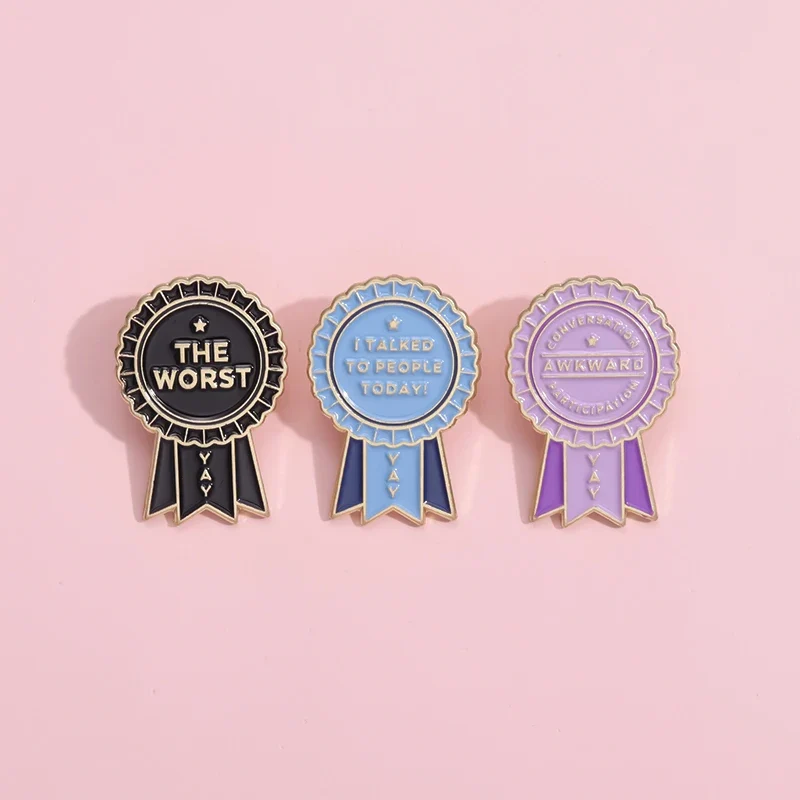 Awkward Worst Medal Brooches Badge Sarcastic Quotes Funny Enamel Pins Clothes Collar Lapel Badge Jewelry Pin for Backpack Hat