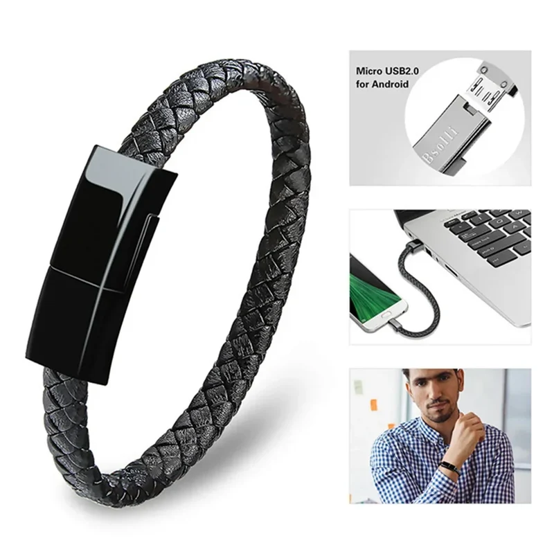 Leather Braided Bracelet Data Charger Bracelet for iPhone Android for Type C Cable Charger Bracelet