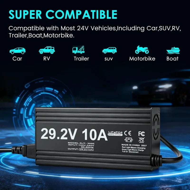 29.2V 10A Lifepo4 Lithium Battery Charger for Bike Scooter Motorcycle RV 8S 24V 25.6V Lipo Li-ion Lifepo4 Battery Charger