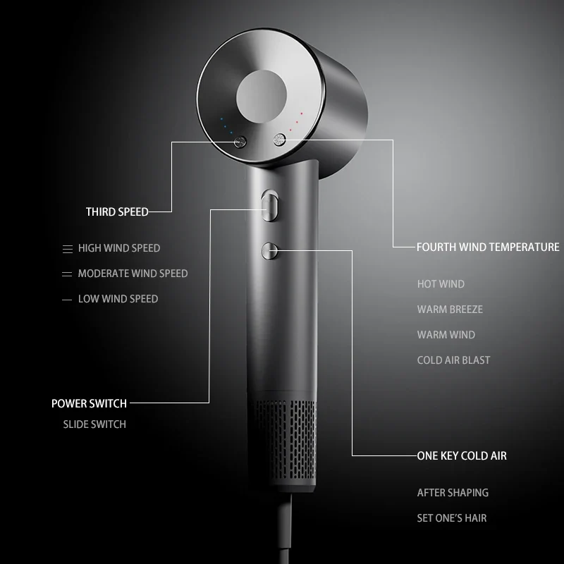 Professional 1600W DC Motor Brushless Hair Dryer High-Speed Bladeless Blow Styling Tool