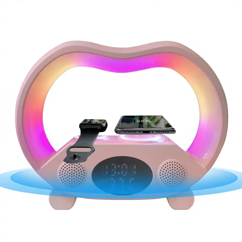 Wholesale Price Smart RGB Alarm Clock Colorful Light Mini Size G Shape Speaker Wake up Lamp with Charger for Iwatch