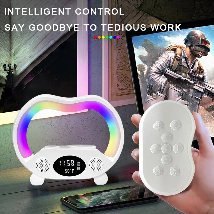 Wholesale Price Smart RGB Alarm Clock Colorful Light Mini Size G Shape Speaker Wake up Lamp with Charger for Iwatch