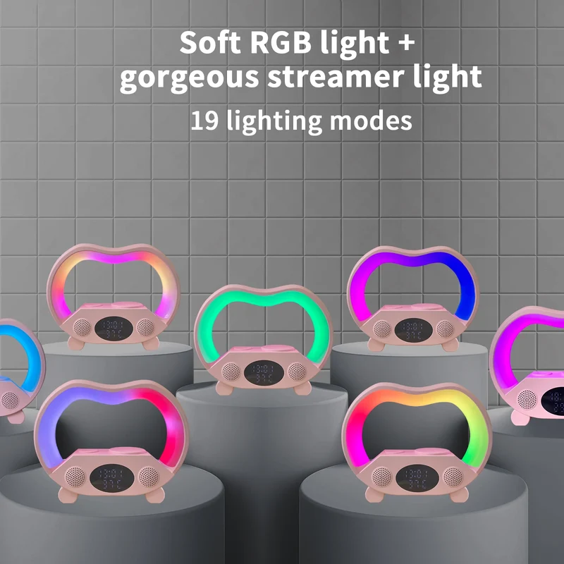 Wholesale Price Smart RGB Alarm Clock Colorful Light Mini Size G Shape Speaker Wake up Lamp with Charger for Iwatch