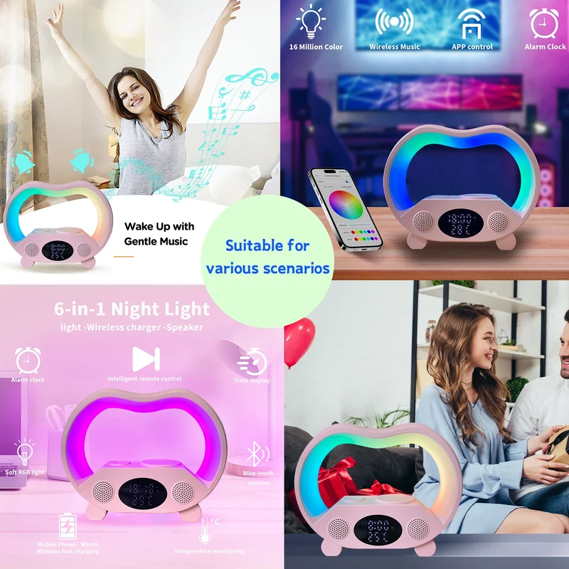 Wholesale Price Smart RGB Alarm Clock Colorful Light Mini Size G Shape Speaker Wake up Lamp with Charger for Iwatch