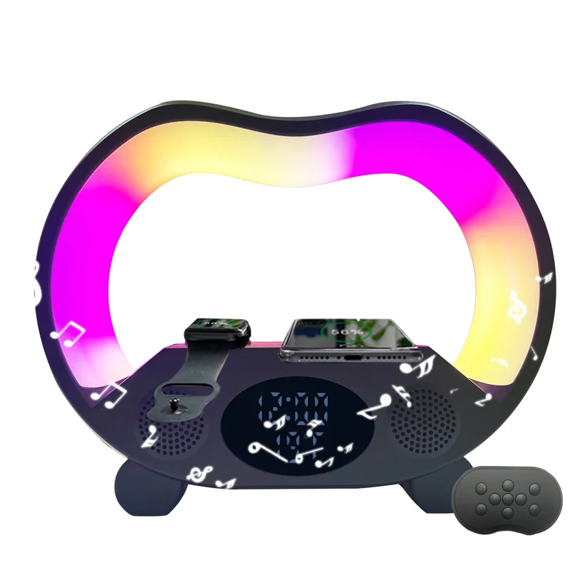 Wholesale Price Smart RGB Alarm Clock Colorful Light Mini Size G Shape Speaker Wake up Lamp with Charger for Iwatch