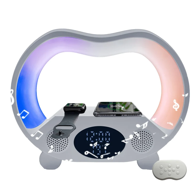 Wholesale Price Smart RGB Alarm Clock Colorful Light Mini Size G Shape Speaker Wake up Lamp with Charger for Iwatch