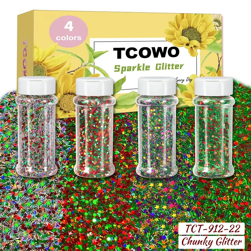 Local Stock 2OZ Shaker Packing Hexagon Shape Mix Chunky Glitter for Tumbler Nail Resin Christmas Decoration