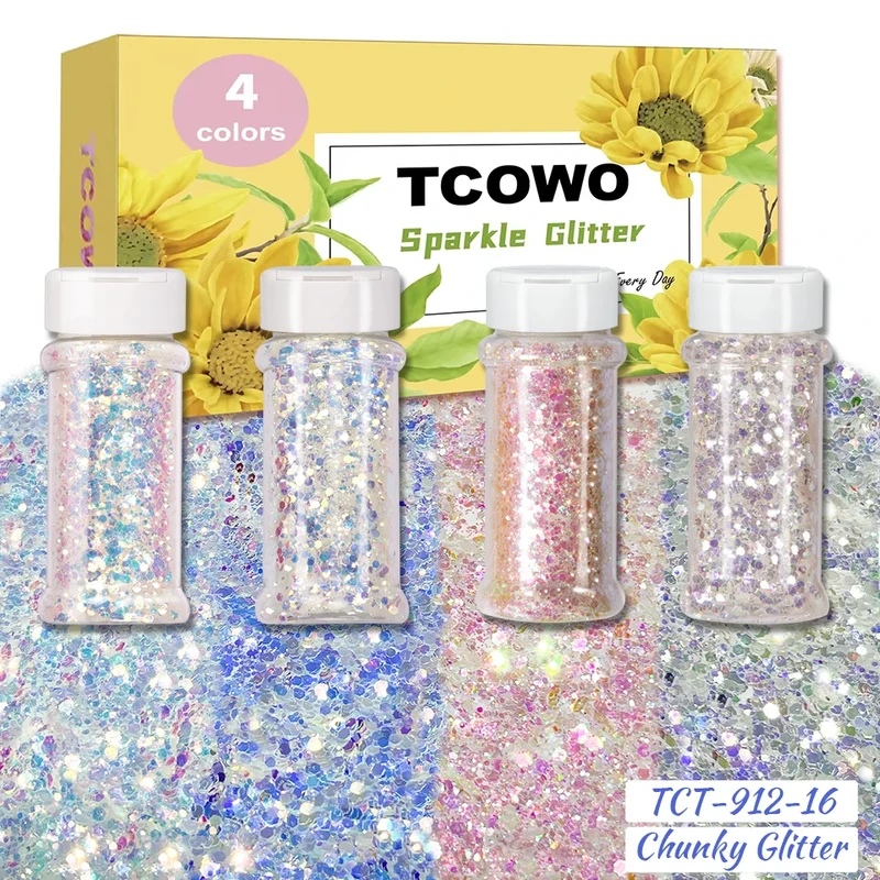 Local Stock 2OZ Shaker Packing Hexagon Shape Mix Chunky Glitter for Tumbler Nail Resin Christmas Decoration