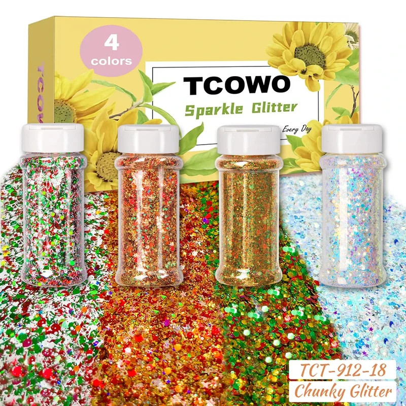 Local Stock 2OZ Shaker Packing Hexagon Shape Mix Chunky Glitter for Tumbler Nail Resin Christmas Decoration