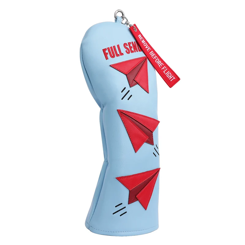 Drop Shipping Embroidery FULL SEND Red Tag Soft PU Synthetic Leather Airplane Applique Golf Headcover 460cc Driver Cover
