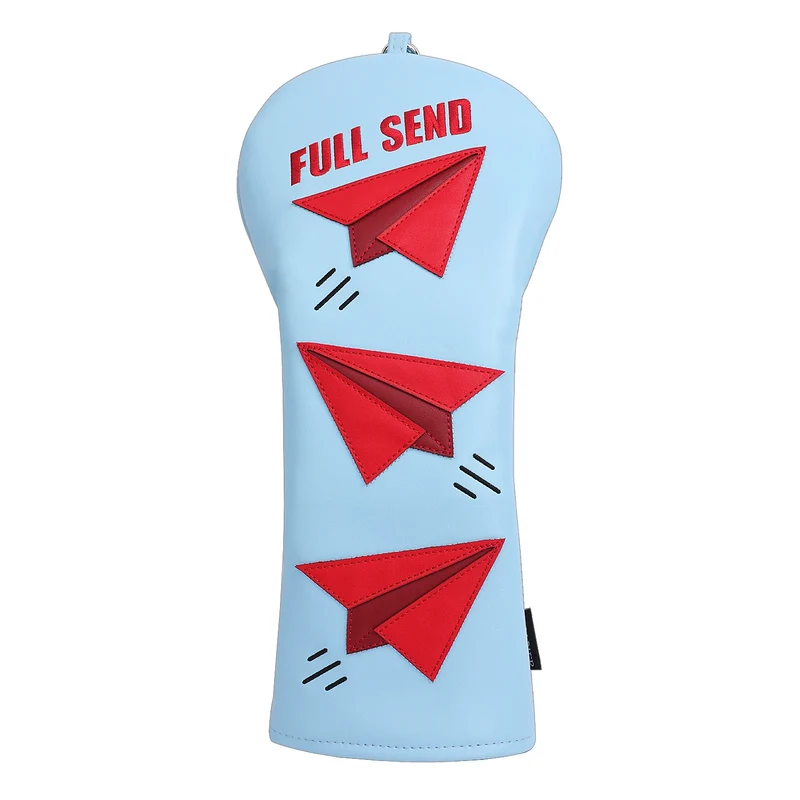 Drop Shipping Embroidery FULL SEND Red Tag Soft PU Synthetic Leather Airplane Applique Golf Headcover 460cc Driver Cover