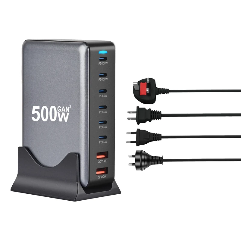 New 500w 8 Ports Gan Multi-function Desktop Charger Us Eu Uk Au Adapter Fast Charger for Laptop Mobile Phone 6C2A Power Adapter