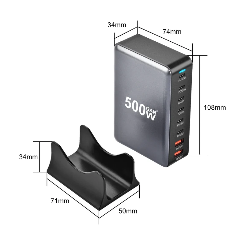 New 500w 8 Ports Gan Multi-function Desktop Charger Us Eu Uk Au Adapter Fast Charger for Laptop Mobile Phone 6C2A Power Adapter