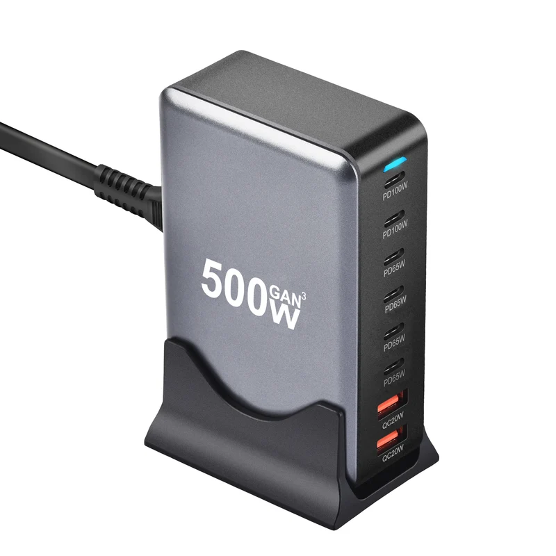 New 500w 8 Ports Gan Multi-function Desktop Charger Us Eu Uk Au Adapter Fast Charger for Laptop Mobile Phone 6C2A Power Adapter