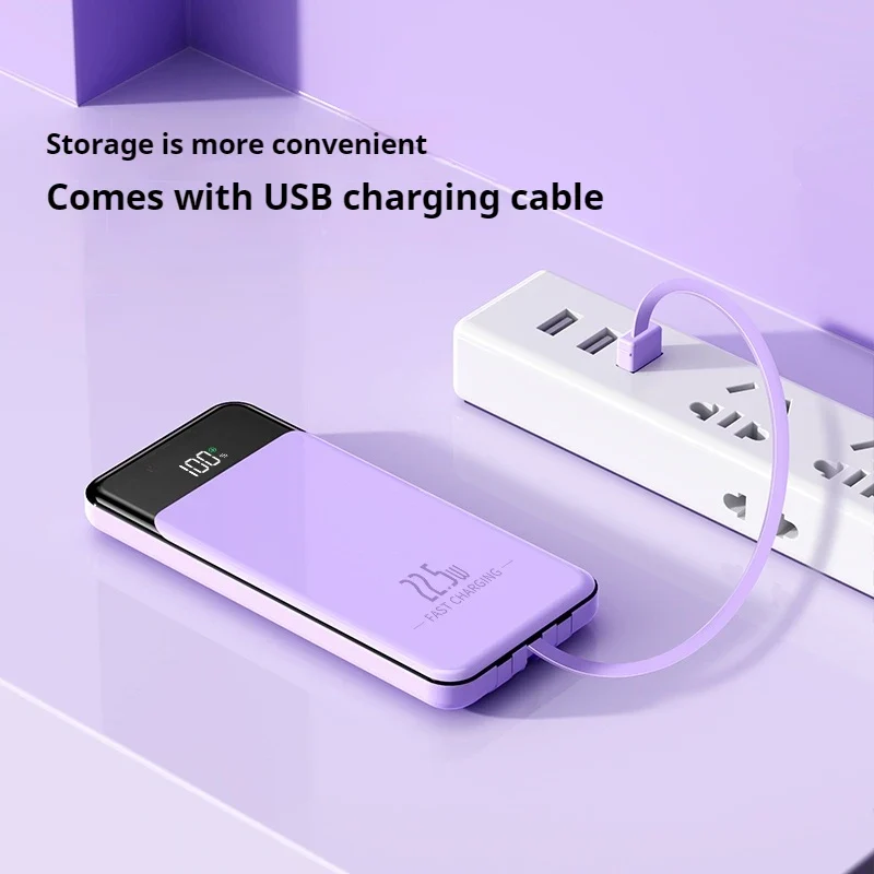 Custom LOGO PD22.5W Portable Ultrathin Charger Built-in Cable Mobile Power 10000mah Fast Charging 20W PowerBank 10000mah