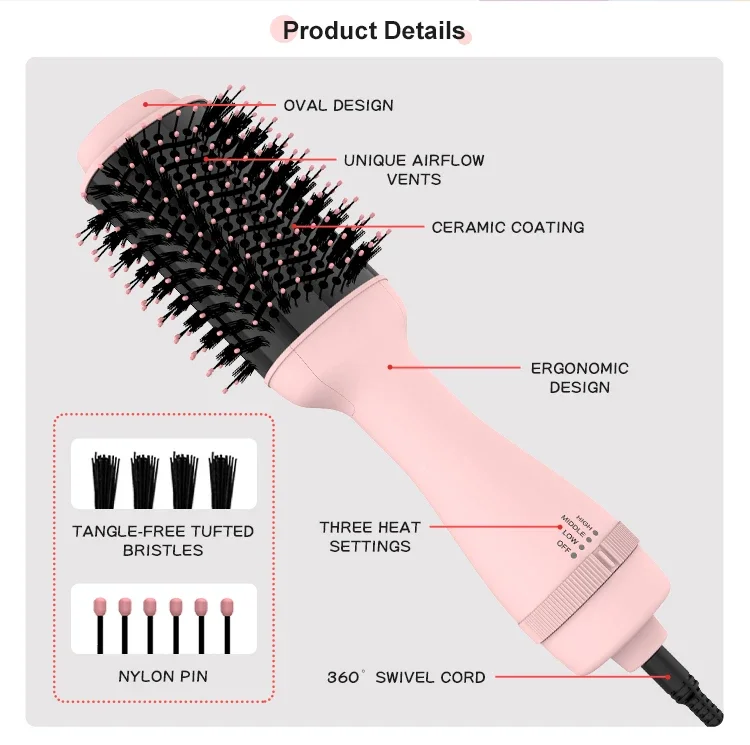 One Step Hair Dryer and Styler Hot Air Comb Hair Dryer With Comb