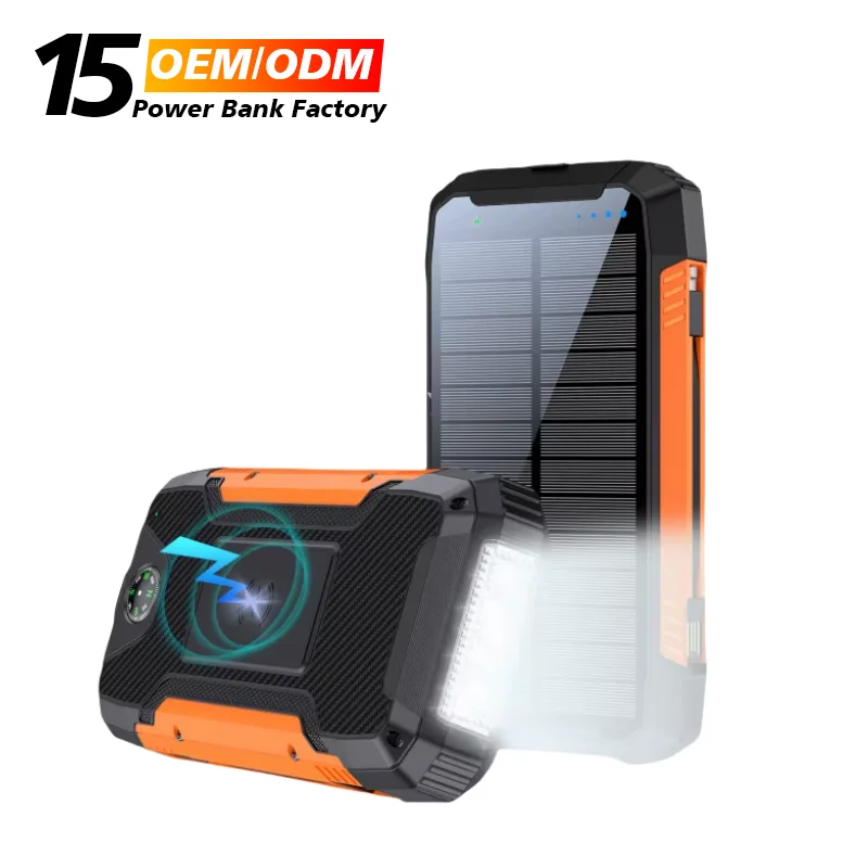 OEM Factory Wholesale 30000mAh Solar Power Bank 22.5W PD20W Wireless 15W Fast Charge Portable Solar Panel Power Bank for Phone