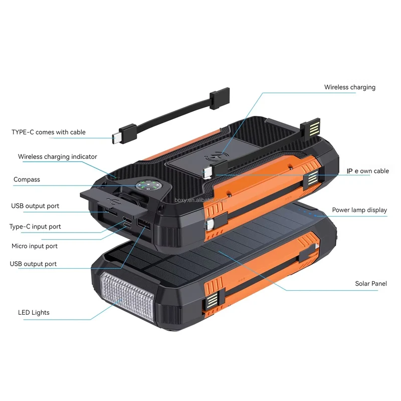 OEM Factory Wholesale 30000mAh Solar Power Bank 22.5W PD20W Wireless 15W Fast Charge Portable Solar Panel Power Bank for Phone