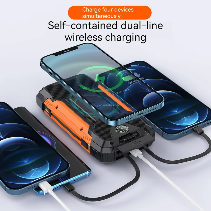 OEM Factory Wholesale 30000mAh Solar Power Bank 22.5W PD20W Wireless 15W Fast Charge Portable Solar Panel Power Bank for Phone