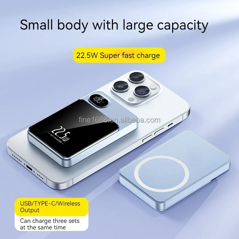 Custom logo PD 22.5w Power BankMini Fast Charging 5000mAh 10000mAh Wireless Charger Magnetic Wireless Charger
