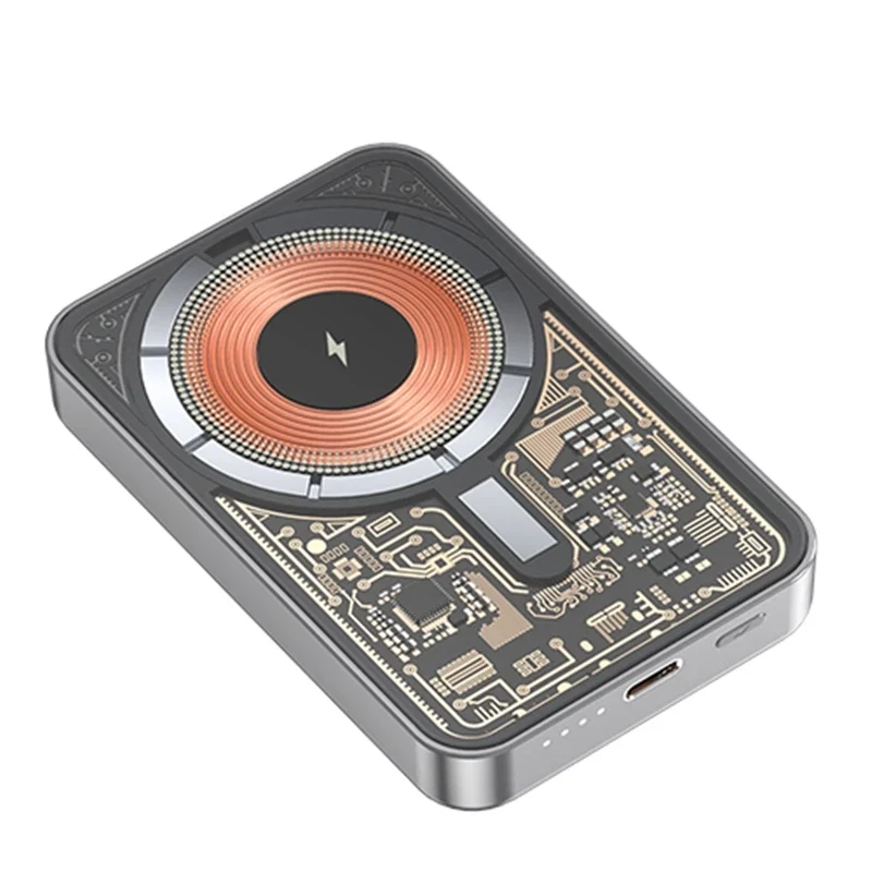 2025 Hot Selling Transparent Holder Power Bank 5000mAh Wireless 15W Fast Charging Magnetic 2-in-1 Quick Charger