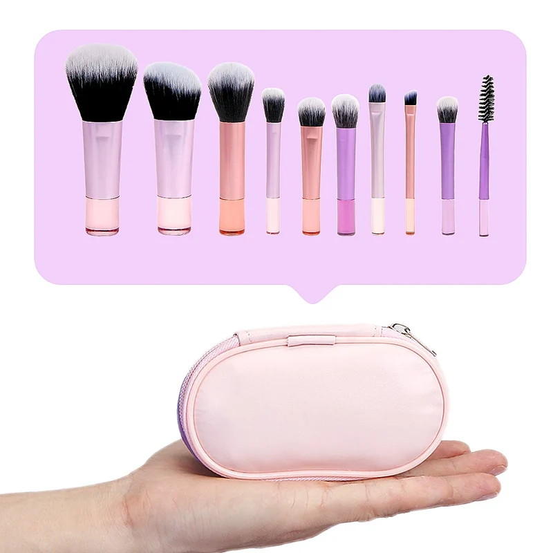 Travel Makeup Brush Set With Premium Synthetic Kabuki Powder Foundation Concealer and Lips Brush Kit for Travel Angled Brush