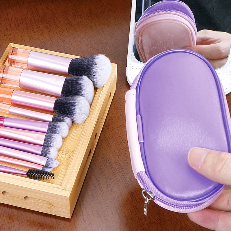 Travel Makeup Brush Set With Premium Synthetic Kabuki Powder Foundation Concealer and Lips Brush Kit for Travel Angled Brush