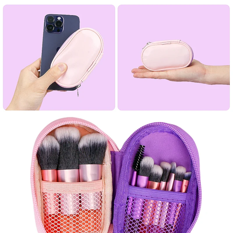 Travel Makeup Brush Set With Premium Synthetic Kabuki Powder Foundation Concealer and Lips Brush Kit for Travel Angled Brush
