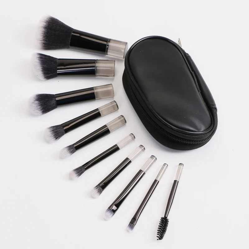 Travel Makeup Brush Set With Premium Synthetic Kabuki Powder Foundation Concealer and Lips Brush Kit for Travel Angled Brush