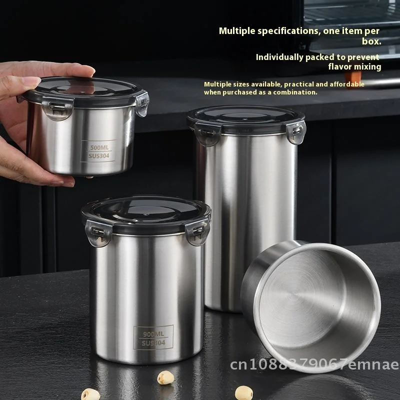 Stainless Steel Storage Jars Set 500/900/1400ml Sealed Containers Kitchen Organizer for Fresh Grain Vegetable Coffee