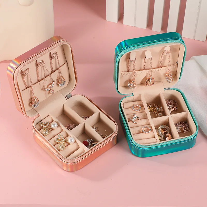 Jewelry Case Box Portable Small Travel Jewelry Organizer Necklace Earring Ring Storage Display Gift Box Travel Essentials