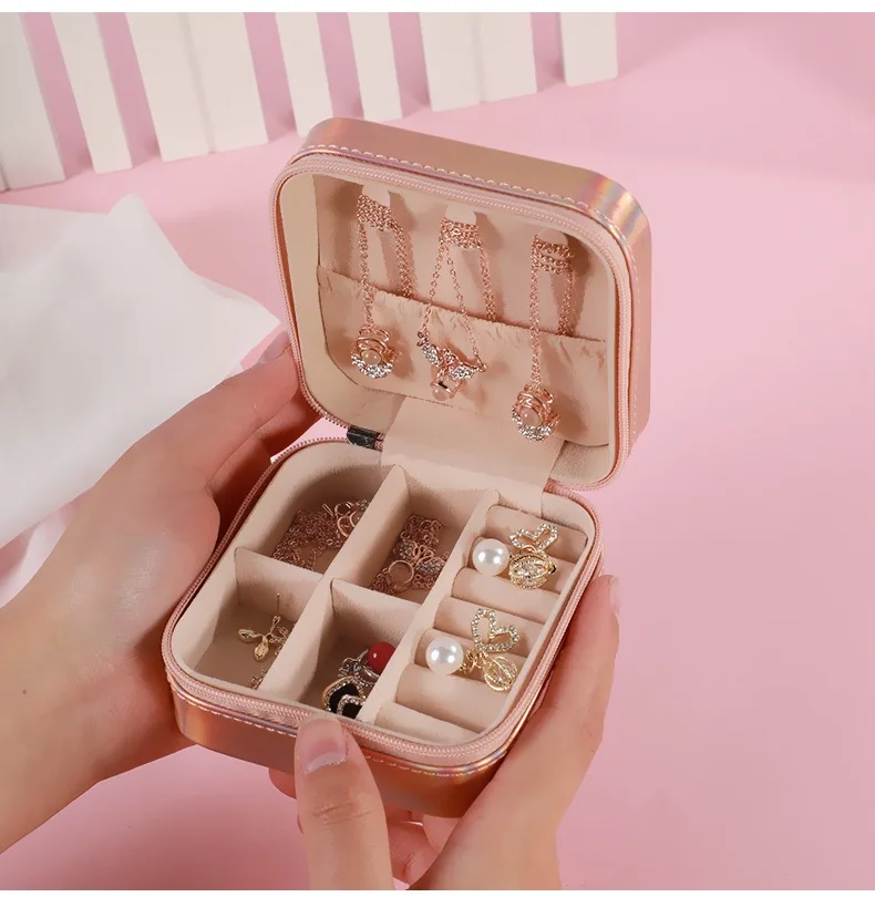Jewelry Case Box Portable Small Travel Jewelry Organizer Necklace Earring Ring Storage Display Gift Box Travel Essentials