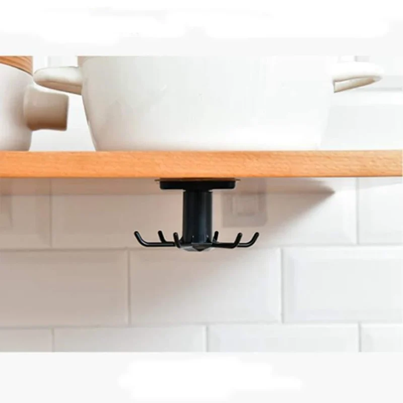 6 Hooks Kitchen Rack Kitchen Organizer Home Accessories 360 Degrees Rotating Cabinet Hanger Utensils For Kitchen Convenience