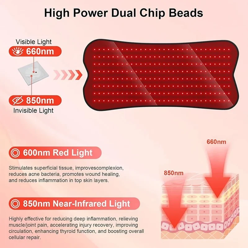 210pcs LED Bead Red Light Belt Red Infrared Light Therapy Pad LED Beauty Devices for Face and Body Back Knee Hands Feet Relief