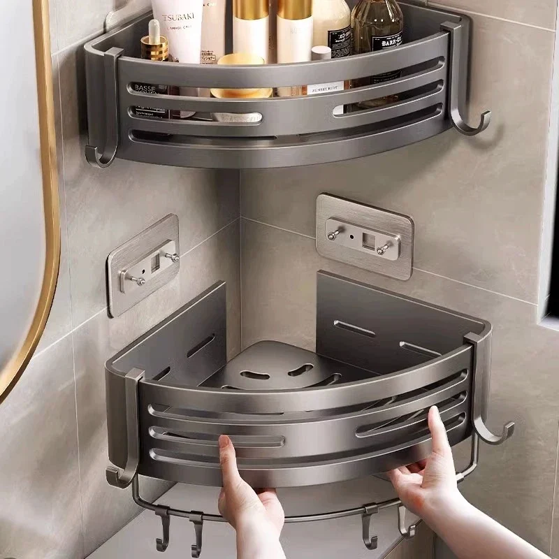 No Need To Drill Walls for Installation Aluminum Bathroom Shelf Shelves Shampoo Rack Storage Holder Kitchen Organizer Wall Rack