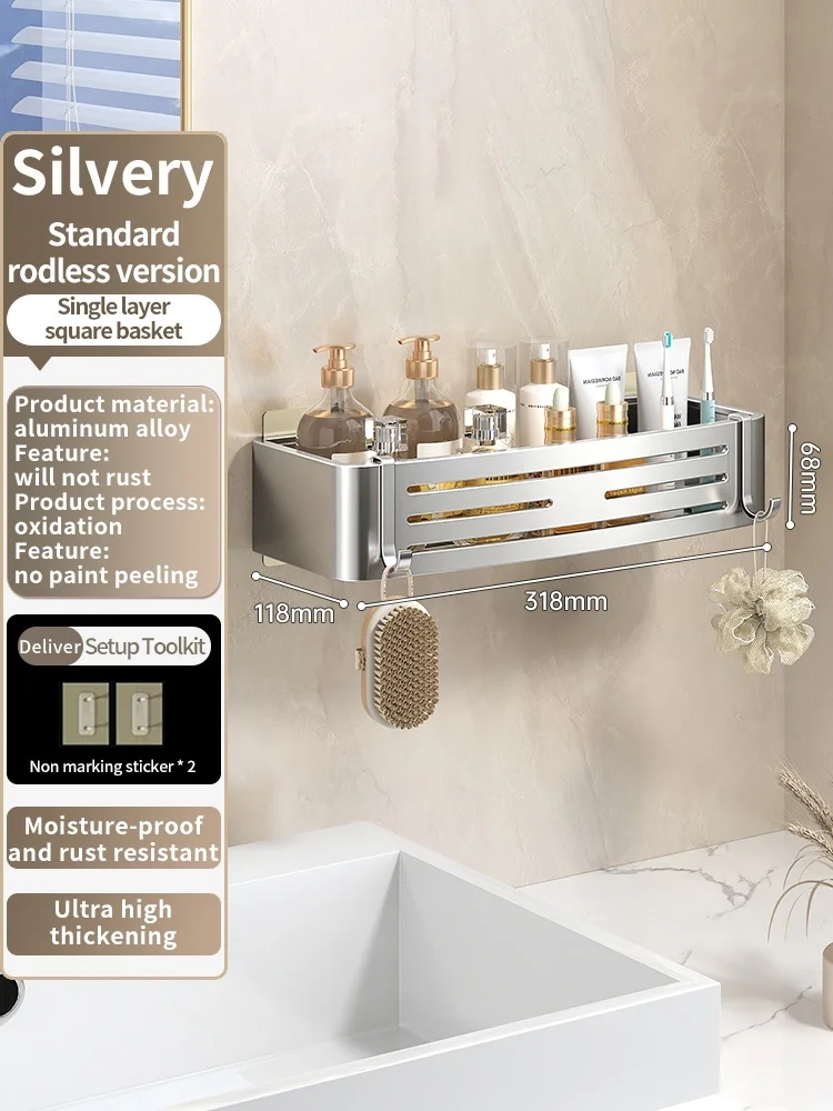 No Need To Drill Walls for Installation Aluminum Bathroom Shelf Shelves Shampoo Rack Storage Holder Kitchen Organizer Wall Rack