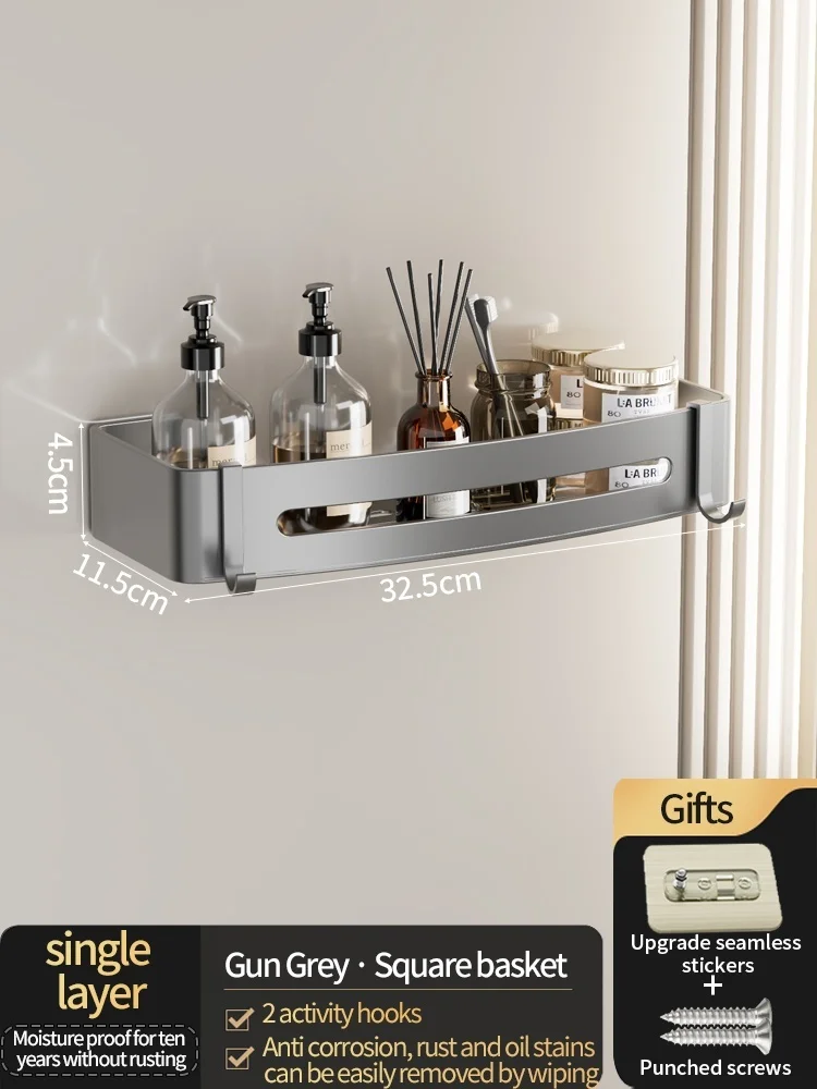No Need To Drill Walls for Installation Aluminum Bathroom Shelf Shelves Shampoo Rack Storage Holder Kitchen Organizer Wall Rack